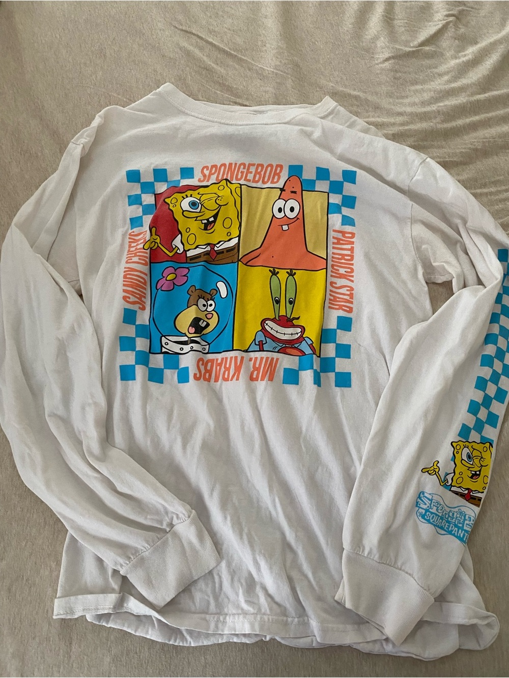 SpongeBob Squarepants White Long-Sleeve Cartoon Panel Tee